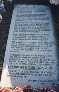 Memorial Inscription by Son of Bill Monroe - James William Monroe - Inscribed 1997